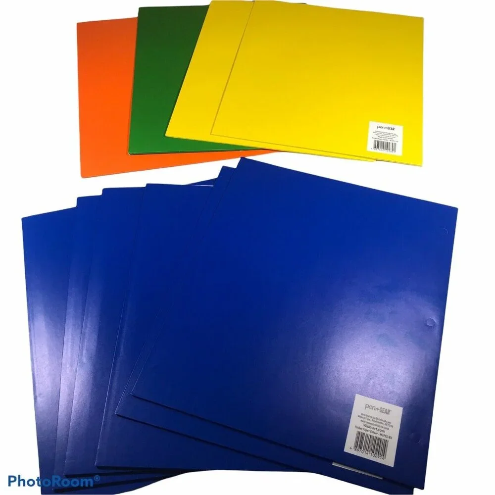 Lot Of 10 Pen & Gear Paper 2 Pocket Folders 6 Blue 2 Yellow 1 Green 1 Orange New